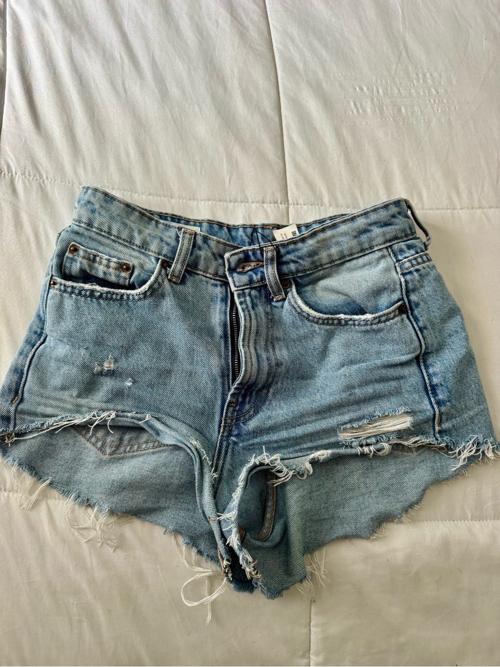 Zara Light Blue Distressed Denim Shorts
